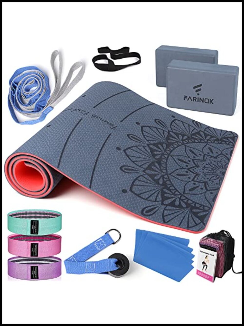 Thick Yoga Mat Set Non-Slip Double-Sided with Blocks Strap Resistance Bands